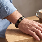 Bracelet Obsidienne Dorée en Plaques de 14 mm, Pierre Noire sur Élastique, Homme et Femme