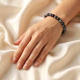 Bracelet Obsidienne Neige Homme et Femme, Perles Rondes 6 ou 8 mm