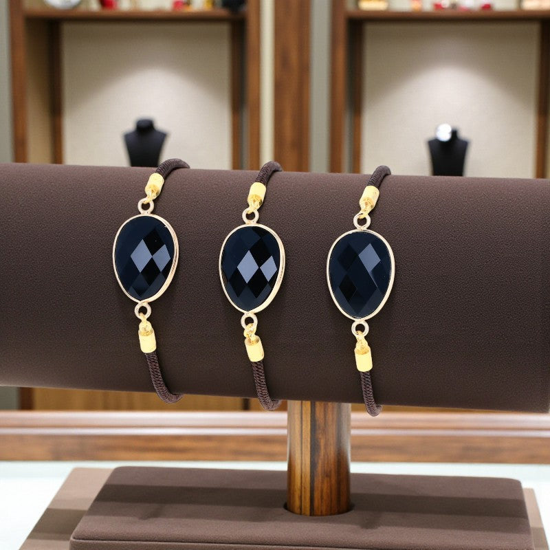 Bracelet Obsidienne noire ÉCLIPSE® avec pierre naturelle ovale facettée sur cordon réglable
