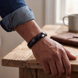 Bracelet Obsidienne Noire Homme et Femme, Plaques de 14 mm sur Élastique