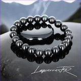 Bracelet pierre naturelle véritable Obsidienne Œil Céleste noire avec reflets irisés, perles rondes pour lithothérapie, protection et guérison.