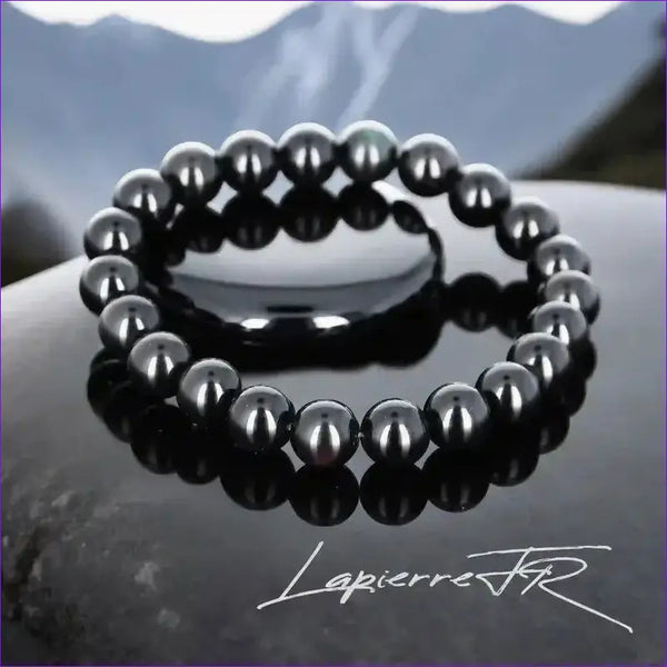 Bracelet pierre naturelle véritable Obsidienne Œil Céleste noire avec reflets irisés, perles rondes pour lithothérapie, protection et guérison.