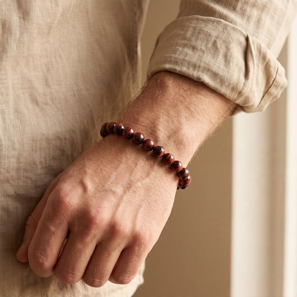 Bracelet œil de taureau homme en perles de 8 mm, œil de tigre rouge naturel, idée cadeau homme