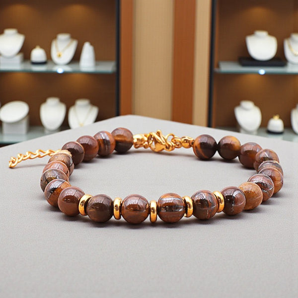 Bracelet Œil de tigre AURA® en perles de pierre naturelle 6 mm avec montage doré