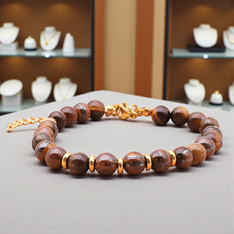 Bracelet Œil de tigre AURA® en perles de pierre naturelle 6 mm avec montage doré