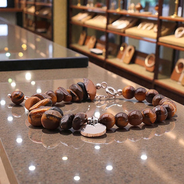 Bracelet Œil de tigre DUO® avec pierre baroque et perles rondes en pierre naturelle