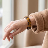 Bracelet Œil de Tigre Plat, Plaques de 14 mm sur Élastique, Homme et Femme