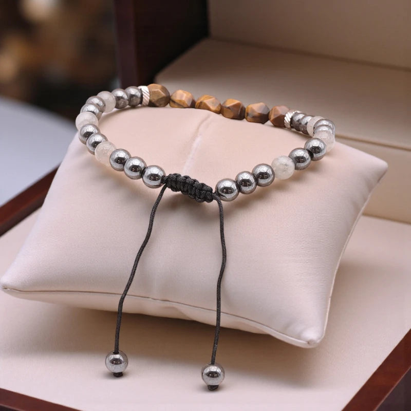 Bracelet réglable en pierres Œil de Tigre Labradorite et Hématite