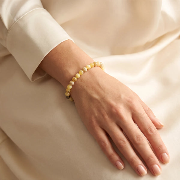 Bracelet opale jaune femme en perles de 6 mm, pierre naturelle jaune solaire, idée cadeau