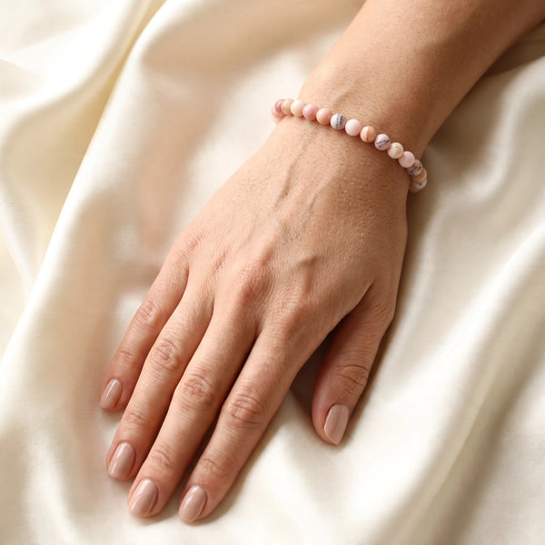 Bracelet opale rose femme en perles de 6 mm, pierre naturelle rose poudré, cadeau pour elle
