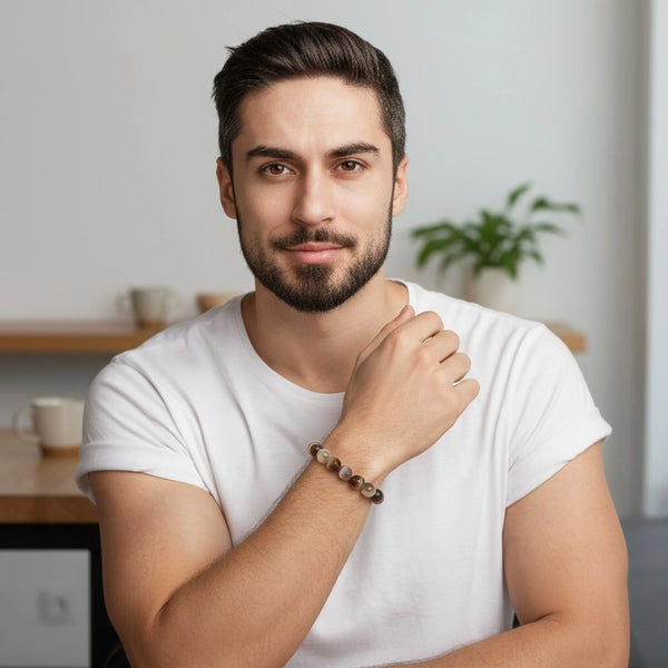 bracelet agate du botswana homme perles 8 mm porté au poignet