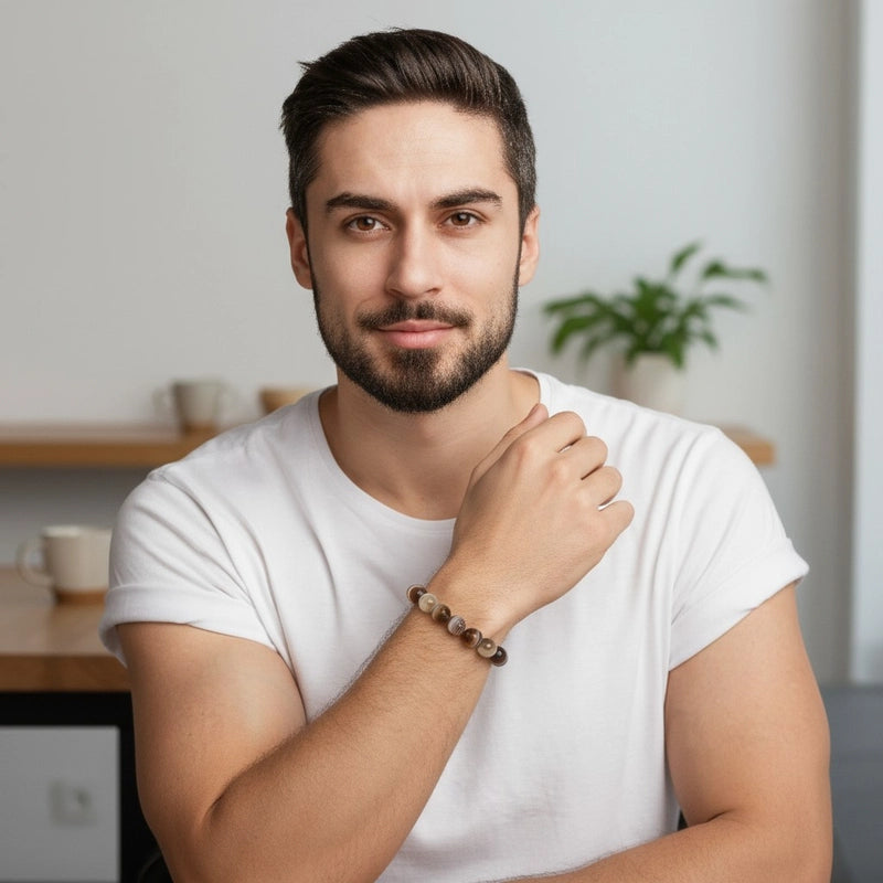 bracelet agate du botswana homme perles 8 mm porté au poignet