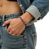 Bracelet perles plates en Améthyste DISQUE®, acier doré
