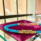 Bracelet fin en Apatite bleue FINA®, perles facettées et acier doré