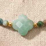 Bracelet Trèfle Femme TRÉFLIA®, Aventurine Verte et Agate Indienne, Chaîne Dorée