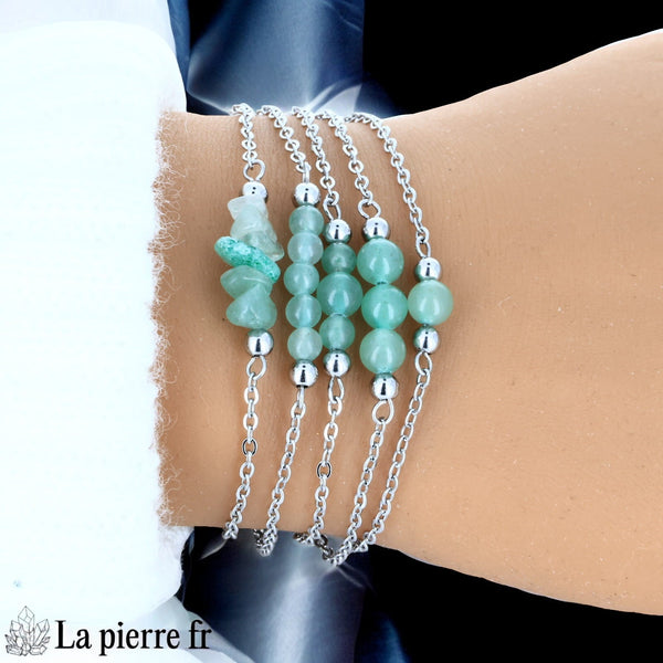 Bracelet en aventurine verte naturelle sur chaîne argentée en acier inoxydable