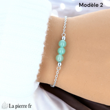 Bracelet Aventurine Verte Chaîne Argentée Acier Inoxydable