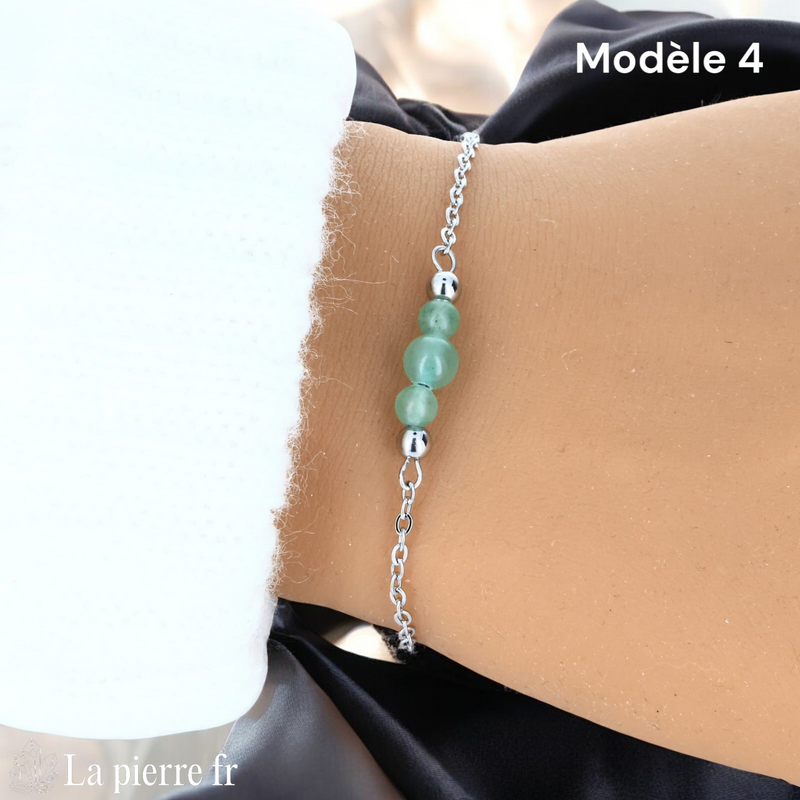 Bracelet aventurine verte perle centrale 6 mm encadrée de deux perles 4 mm