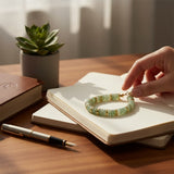 Bracelet perles plates en Aventurine verte DISQUE®, acier doré