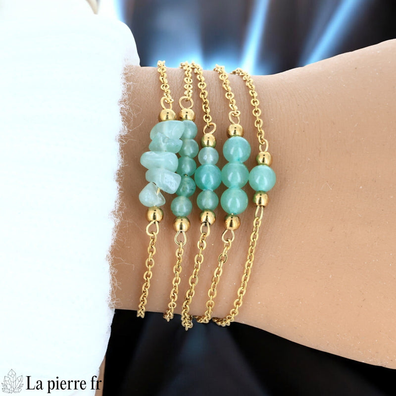 Bracelet en pierre Aventurine Verte sur chaîne dorée