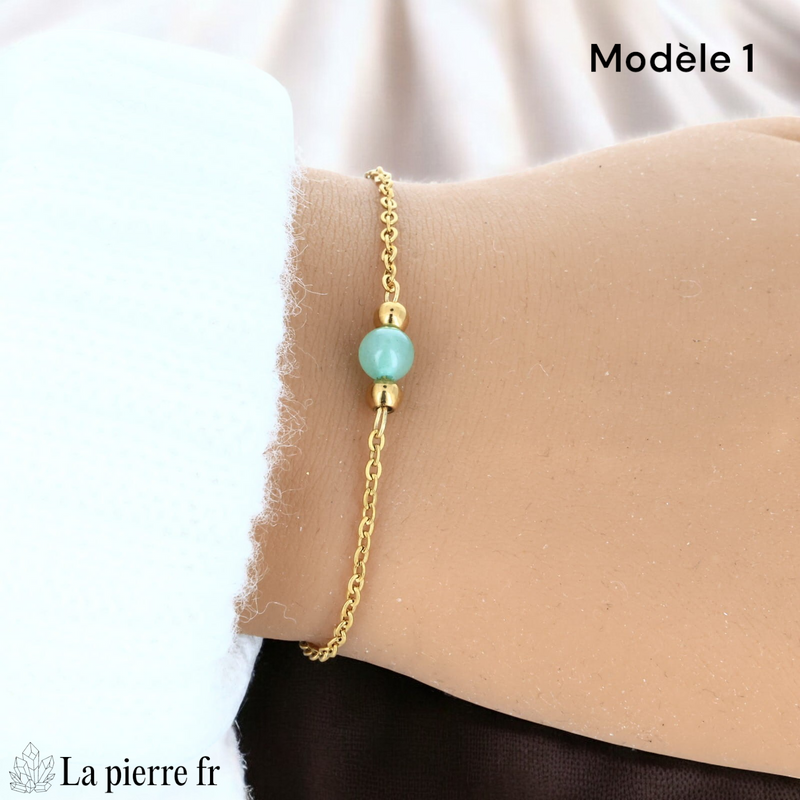 Bracelet aventurine verte modèle une perle de 6 mm sur chaîne fine dorée
