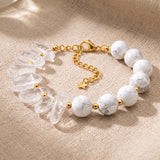 Bracelet Pierre Blanche DUALIA®, Cristal de Roche et Howlite sur Chaîne Dorée
