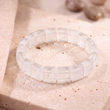 Bracelet Cristal de Roche en Plaques Plates de 14 mm, Pierre Transparente sur Élastique