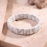 Bracelet Howlite Blanche en Plaques Plates de 14 mm, Pierre Blanche sur Élastique