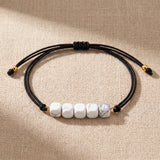 Bracelet Perle Cube en Howlite KUBIK®, Pierre Blanche sur Cordon Coulissant