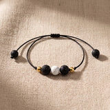 Bracelet Pierre Blanche LAVIA®, Howlite et Pierre de Lave, Cordon Coulissant
