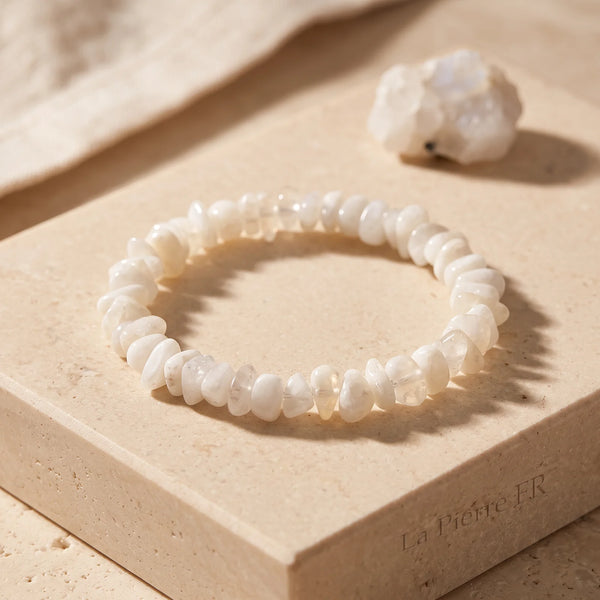 Bracelet pierre de lune blanche en pépites, idée cadeau bijou en pierre naturelle