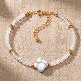 Bracelet Howlite TRÉFLIA®, Trèfle Blanc et Cristal de Roche, Chaîne Dorée