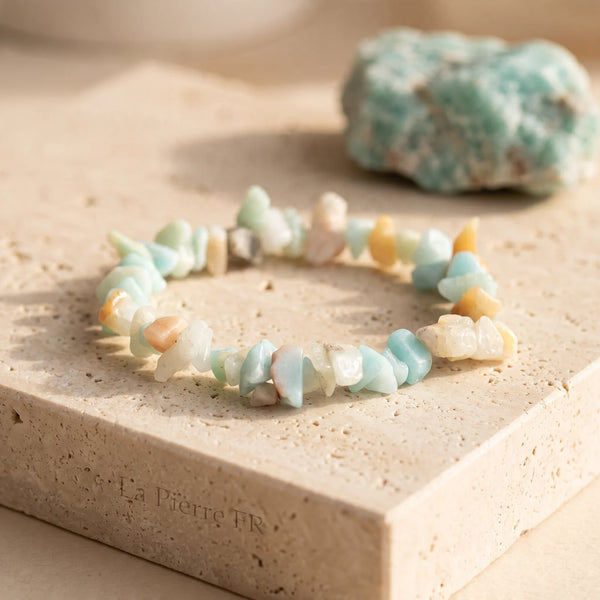 Bracelet en amazonite bleue, pierre naturelle en pépites baroques, idée cadeau homme et femme