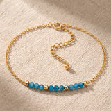 Bracelet Apatite Bleue FILÉA®, Perles Facettées 3 mm sur Chaîne Fine Dorée