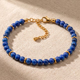 Bracelet Lapis-Lazuli Femme ORÉLIA®, Perles Bleues 4 mm et Fermoir Doré