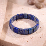 Bracelet Lapis Lazuli en Plaques de 14 mm, Pierre Bleue sur Élastique, Homme et Femme
