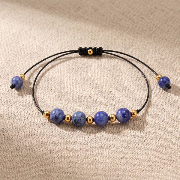 Bracelet pierre naturelle bleue ALTÉA® en sodalite, cordon coulissant