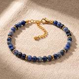 Bracelet Sodalite ORÉLIA®, Perles Bleues 4 mm et Rondelles Dorées Femme
