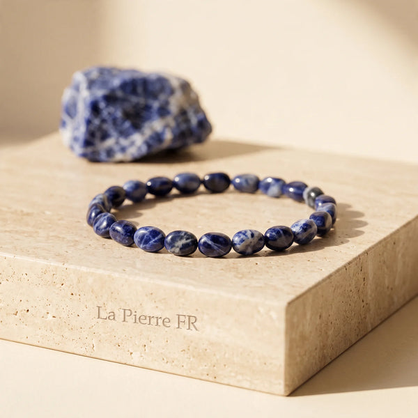 Bracelet en sodalite bleue pour homme et femme, pierres roulées veinées de blanc
