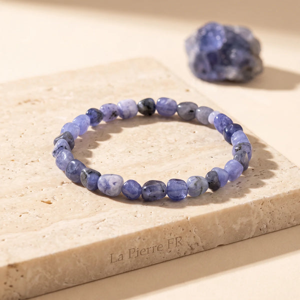 Bracelet en tanzanite bleu violet, pierres roulées naturelles, idée cadeau originale