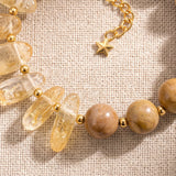 Bracelet Citrine Chauffée et Bois Fossile DUALIA®, Pierre Jaune sur Chaîne Dorée