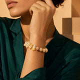 Bracelet Citrine Chauffée et Bois Fossile DUALIA®, Pierre Jaune sur Chaîne Dorée