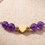 Bracelet Améthyste Femme CÂLINE®, Cœur Doré et Cordon Coulissant Lilas