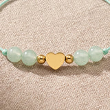 Bracelet Aventurine Femme CÂLINE®, Cœur Doré et Cordon Coulissant Vert