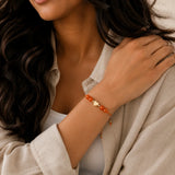 Bracelet Cornaline CÂLINE®, Pierre Orange, Cœur Doré et Cordon Coulissant