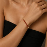 Bracelet Cornaline Femme FILÉA®, Chaîne Fine Dorée et Perles Orange 3 mm