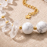 Bracelet Pierre Blanche DUALIA®, Cristal de Roche et Howlite sur Chaîne Dorée