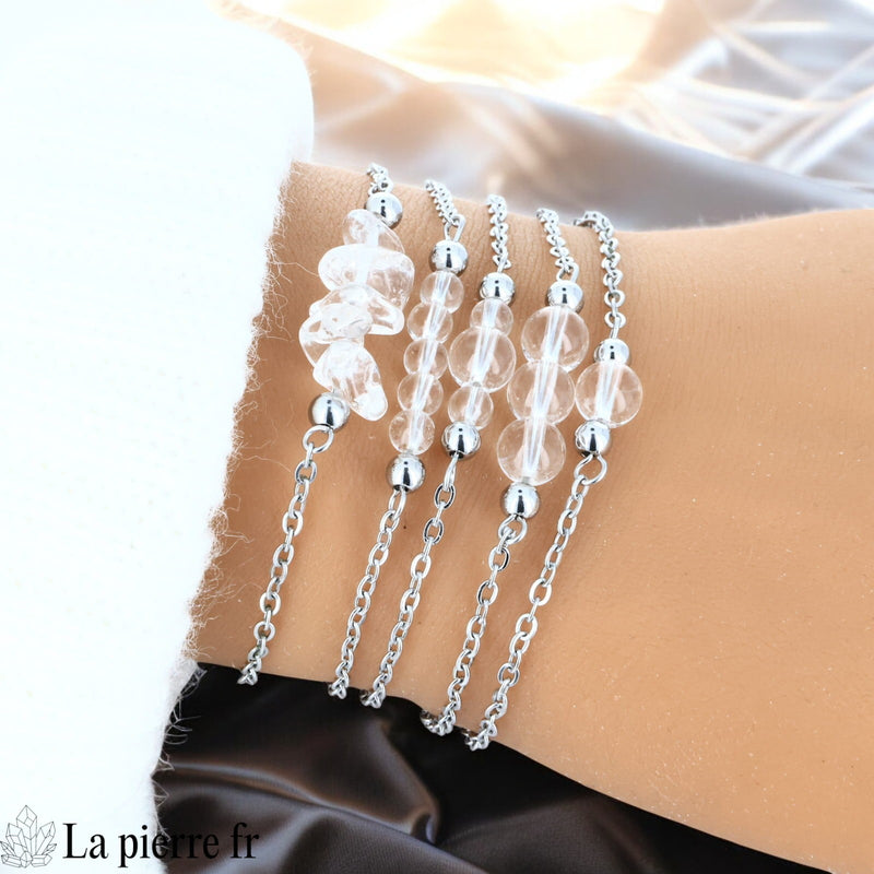 Bracelet en pierre Cristal de Roche sur chaîne argentée