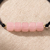 Bracelet Quartz Rose KUBIK®, Perles Cubes Roses sur Cordon Coulissant Noir