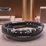 Bracelet cuir noir homme en pierre de lave naturelle